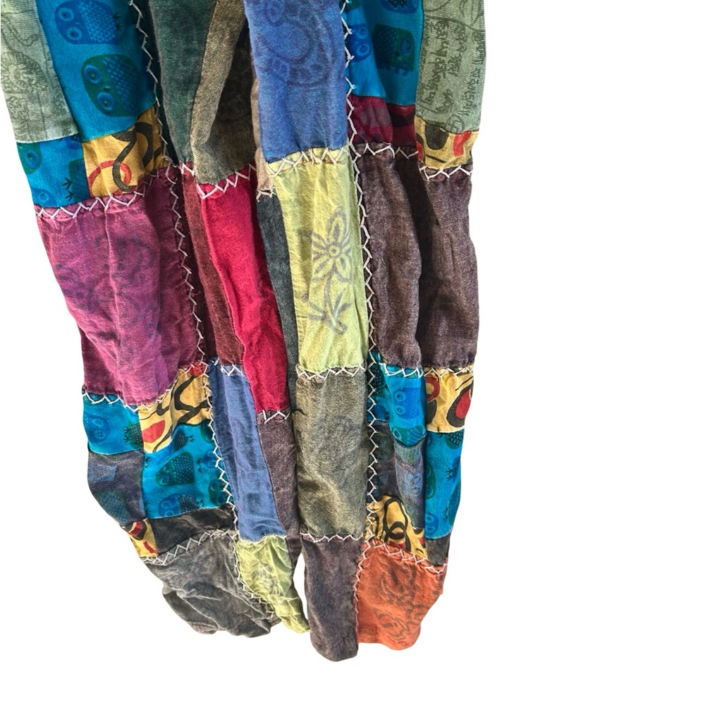 Rising International Boho Hippie Quilt Cross Stitch Block Print Pattern Overalls - Picture 9 of 16